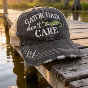 Katydid Trucker Hat  Gator Hair Dont Care